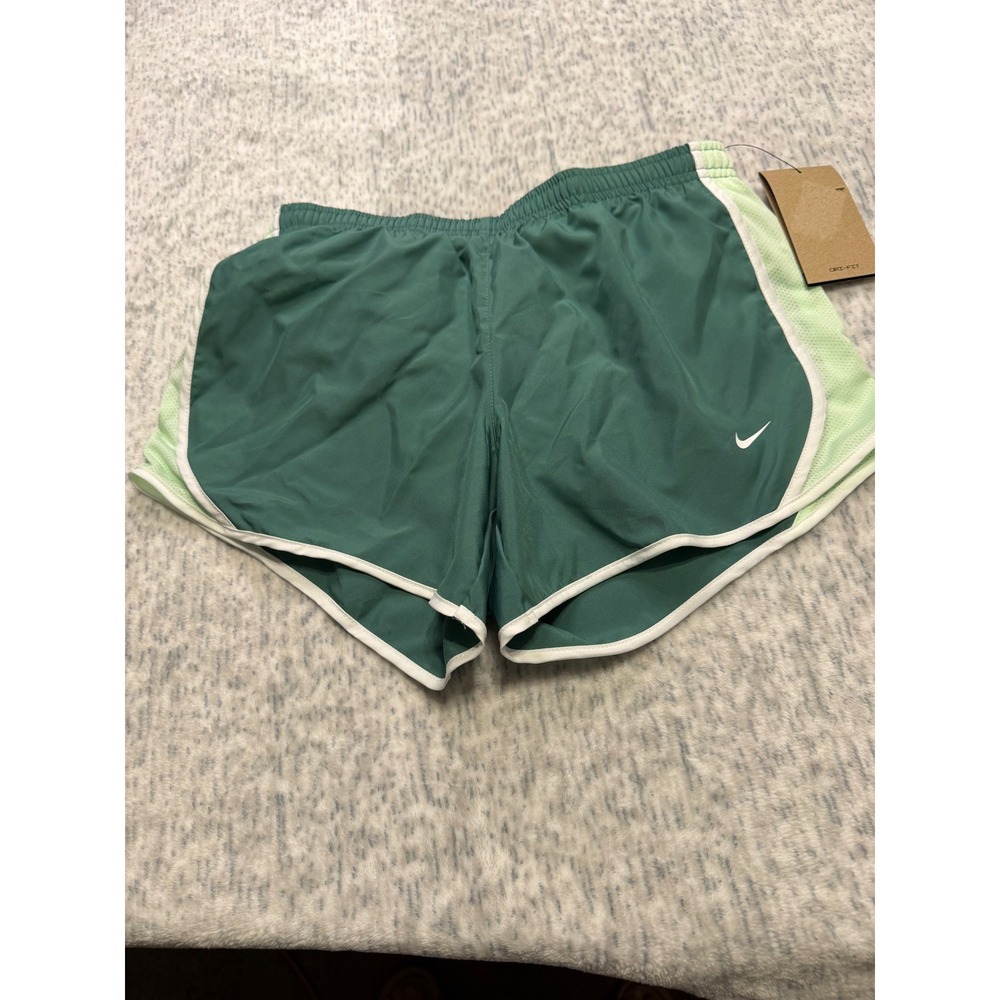 Nike Kids Dri-Fit Running Shorts‎ Green White Swoosh Athletic Performance Size L